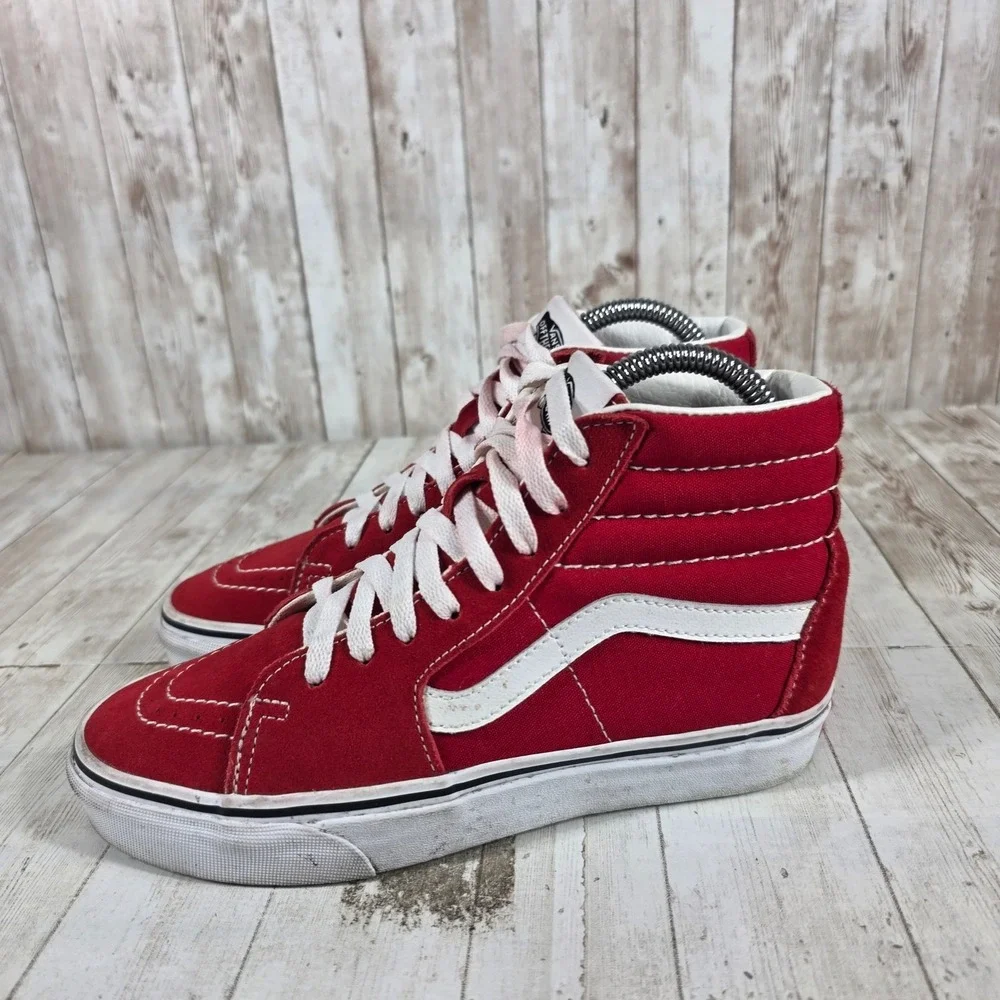 Vans Sk8-Hi Red Suede Canvas High Top‎ Sneakers Womens 6.5 Mens 5.0